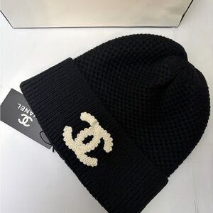 CHANEL Black and White Knit Hat